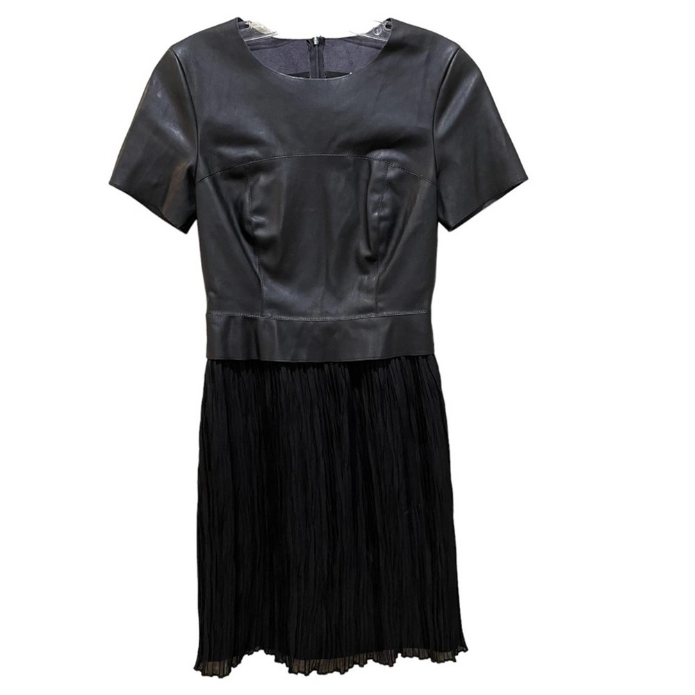 Drew Vegan Faux Leather pleated Lined Dress Black Size 2